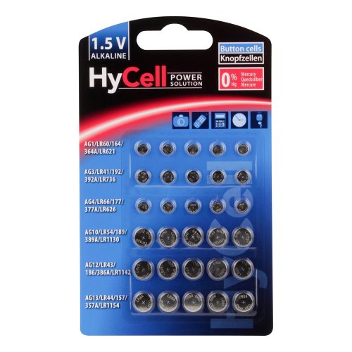 Hycell 1,5V alkáli gombelem 5x6 / 30db / csomag